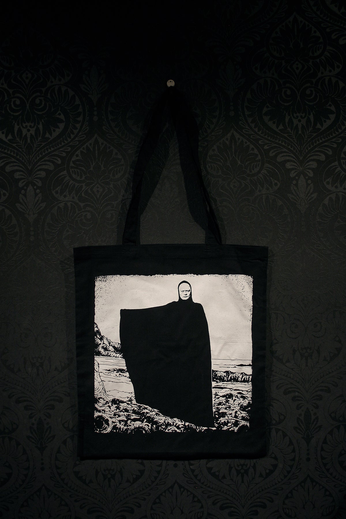 Death, Döden, Seventh seal, sjunde inseglet, white on black - TOTE BAG