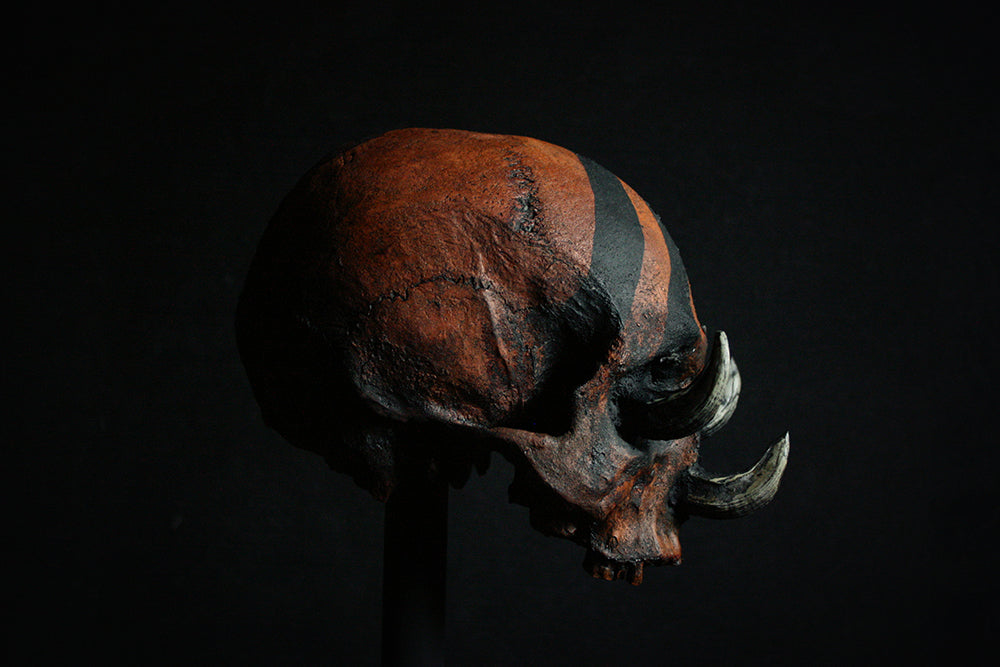 Skull mixed media sculpture "3 sins 3 kills" - SCULPTURE