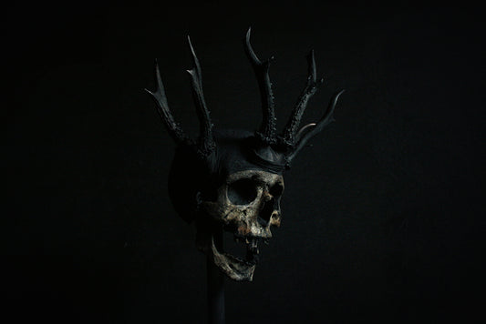 Skull mixed media sculpture "Shadow king Wrathr" - SCULPTURE