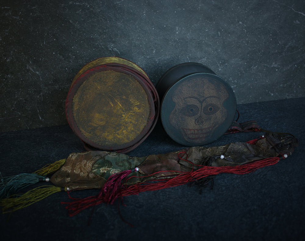 Damaru, Ceremonial Tibetan Buddhist drum, skull version - RITUAL ITEM