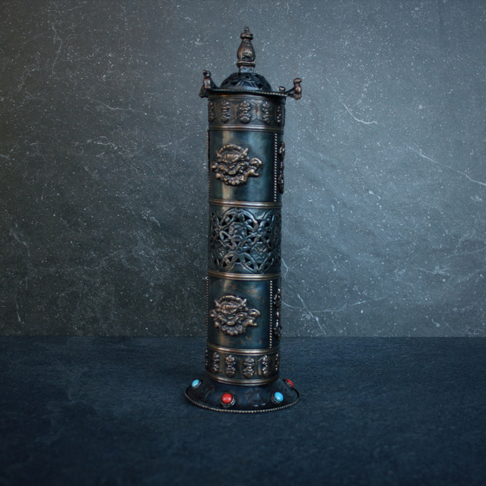 Tall tube incense burner, dark patina version - RITUAL ITEM