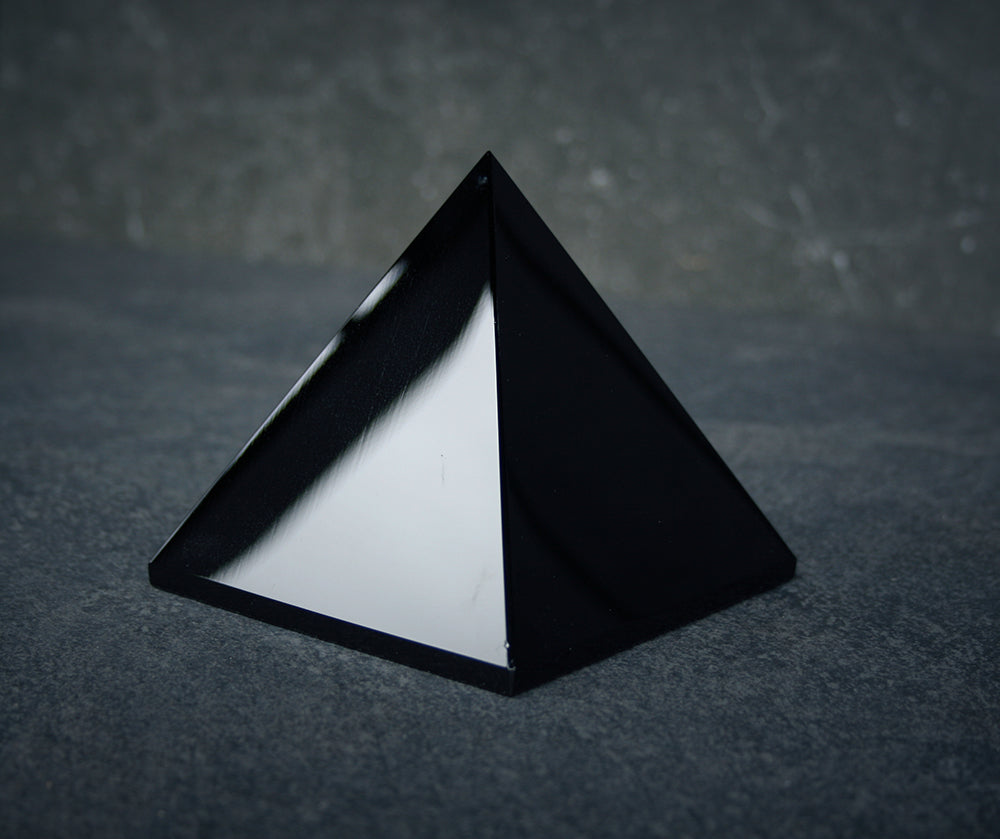 Black obsidian pyramid, carved black obsidian - RITUAL ITEM