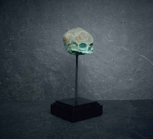 Sculpture "Fetal skull on piedestal" bronze patina version - mixed media sculpture
