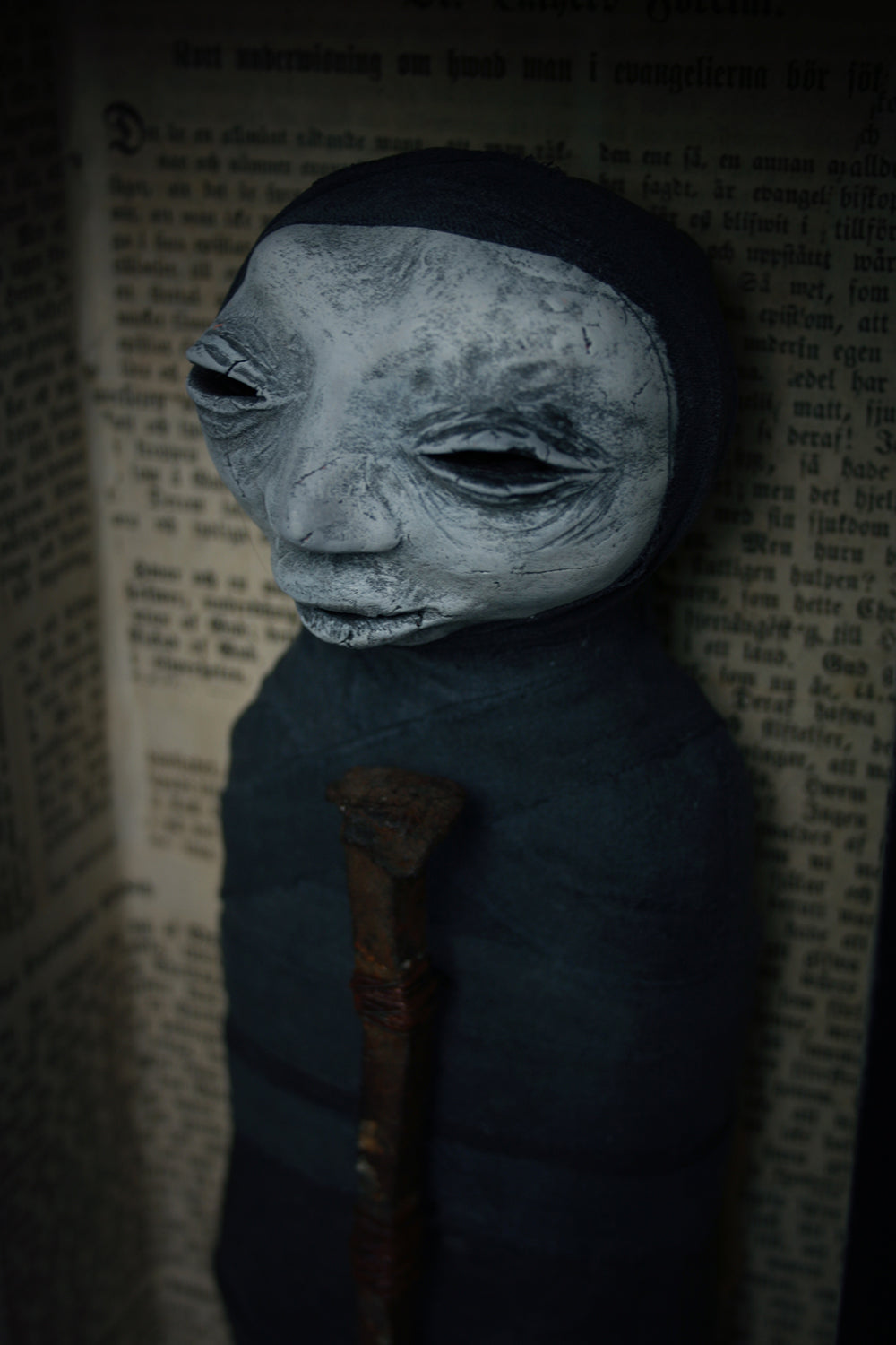 Sculpture Stillborn "Nail-boy" - mixed media sculpture