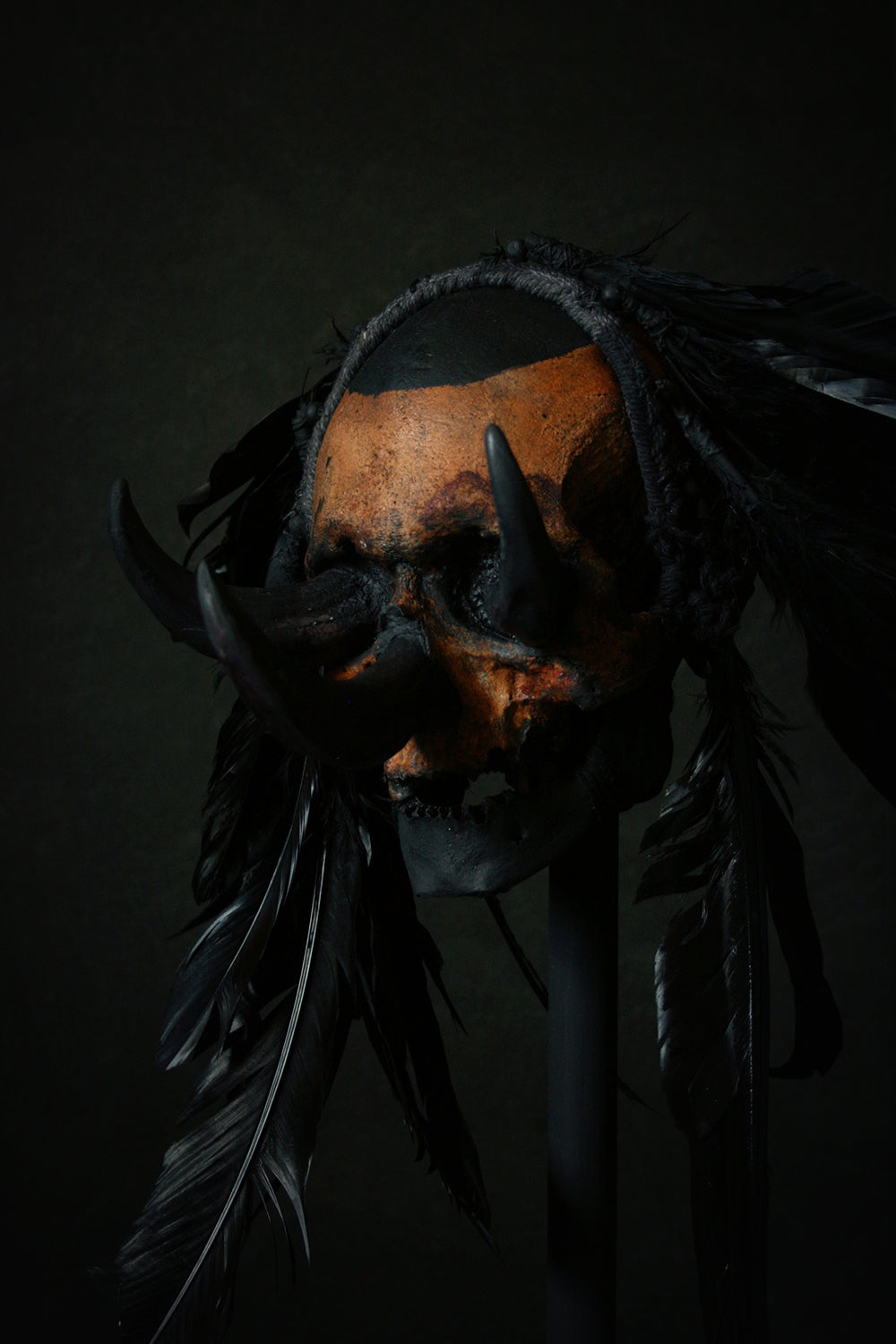 Skull mixed media sculpture "Black Chief Khaal" - SCULPTURE
