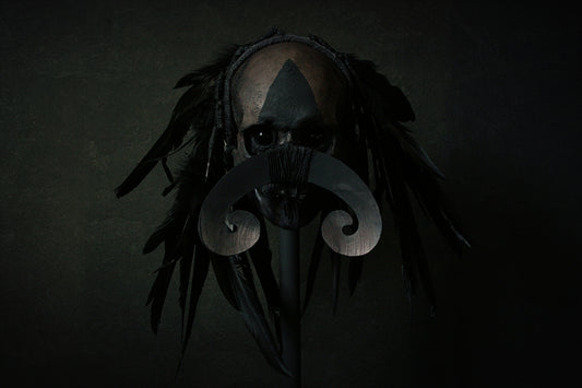 Skull mixed media sculpture "Black Chief Garugoh" - SCULPTURE