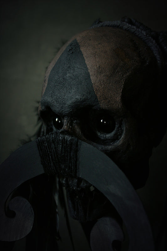 Skull mixed media sculpture "Black Chief Garugoh" - SCULPTURE