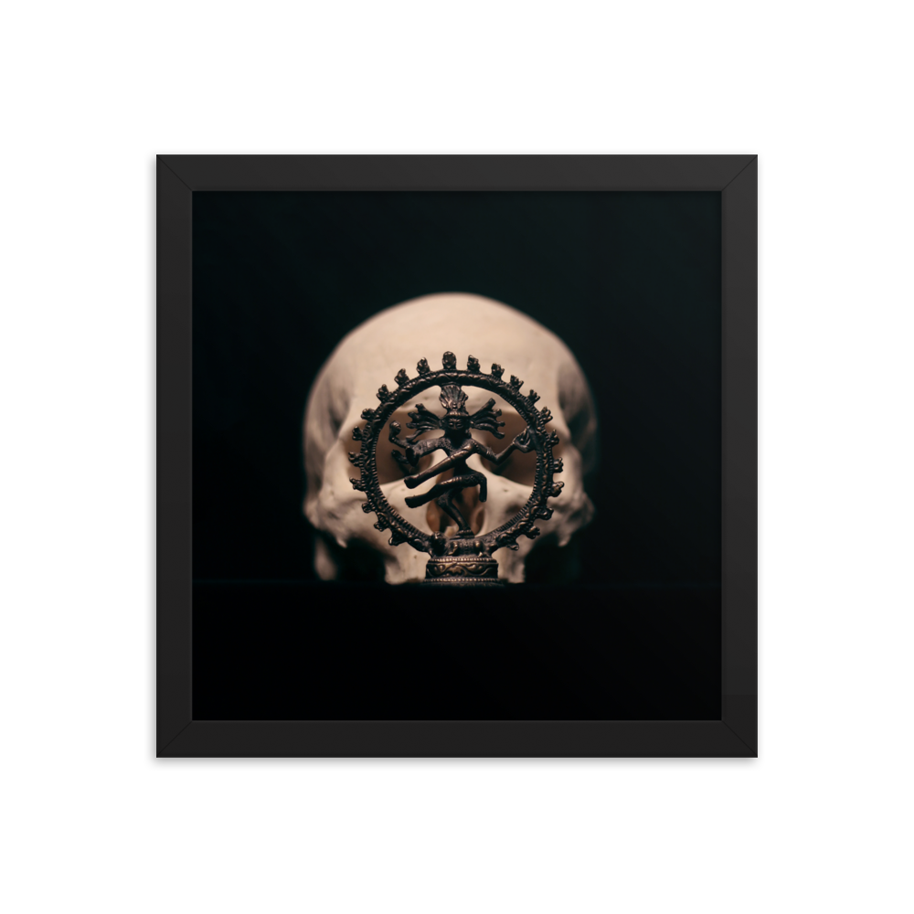 Skull with dancing shiva sculpture, real human skull photography - Square framed poster