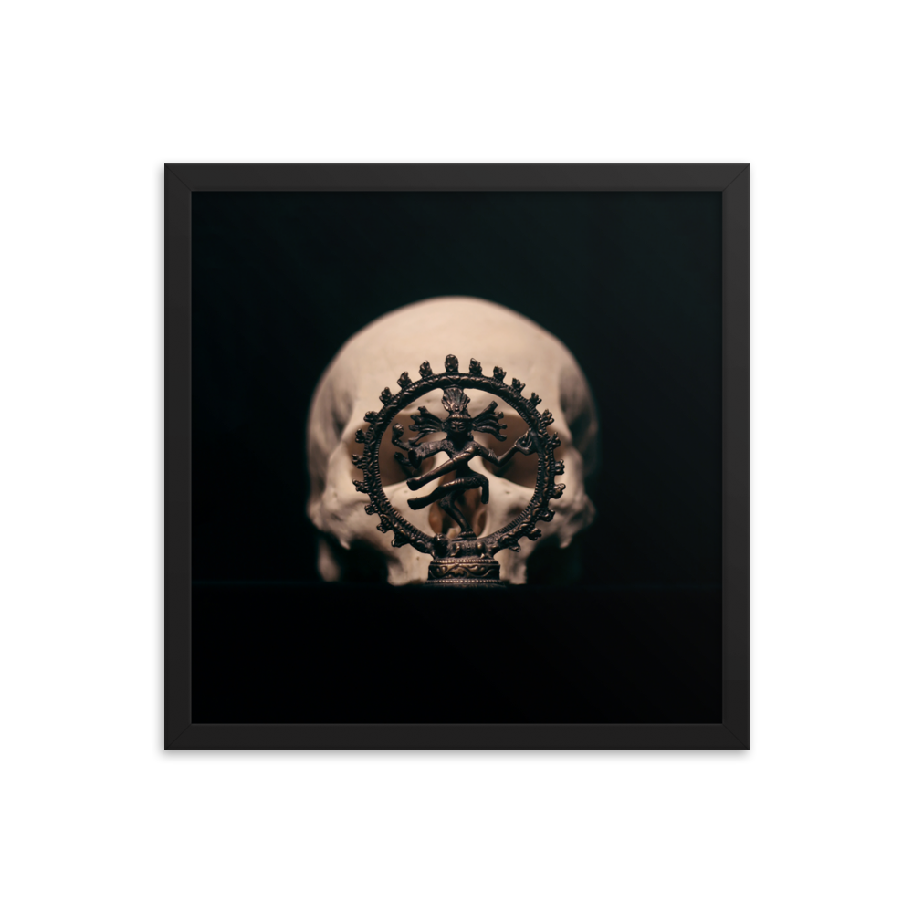 Skull with dancing shiva sculpture, real human skull photography - Square framed poster