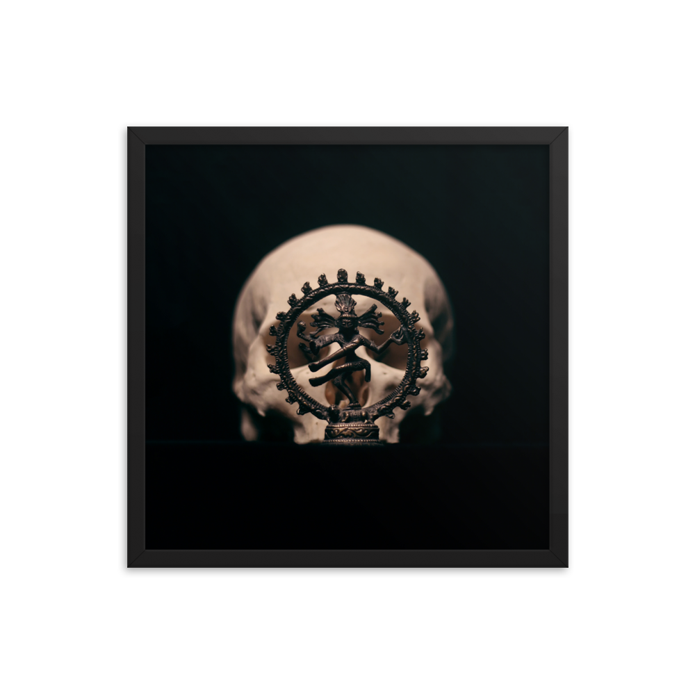 Skull with dancing shiva sculpture, real human skull photography - Square framed poster