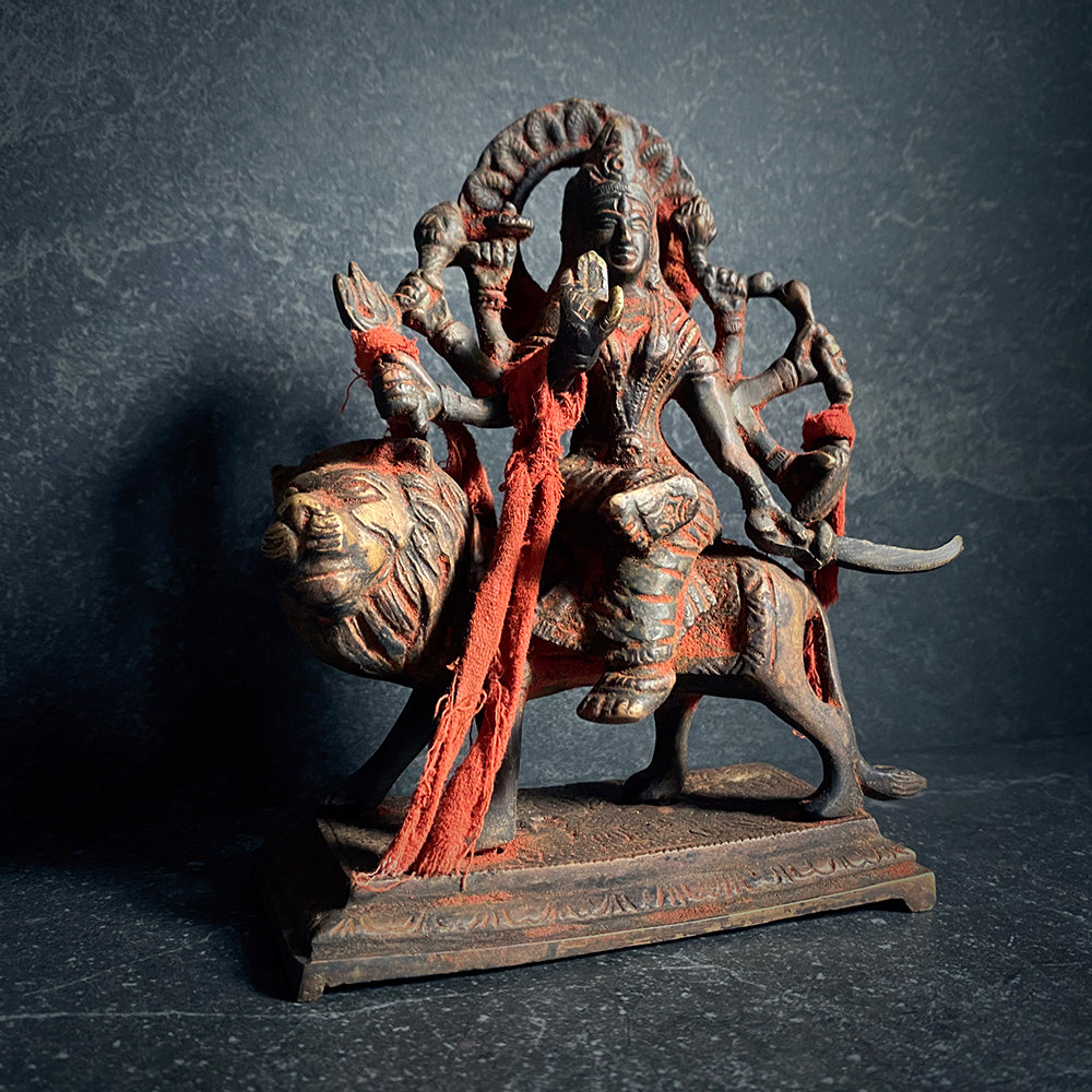DURGA statue, Devi or Shakti, aged bronze patina edition - RITUAL ITEM