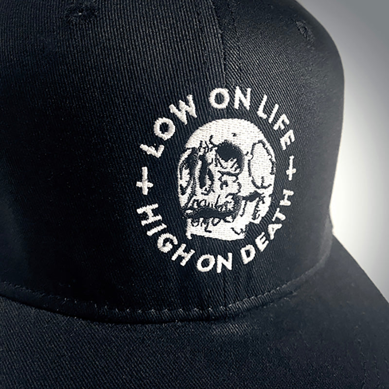 Low on life high on death, embroidered snapback hat, trucker cap - SNAPBACK HAT