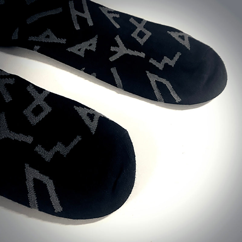 Rune socks, elder futhark rune footwear, black & dark grey - SOCKS