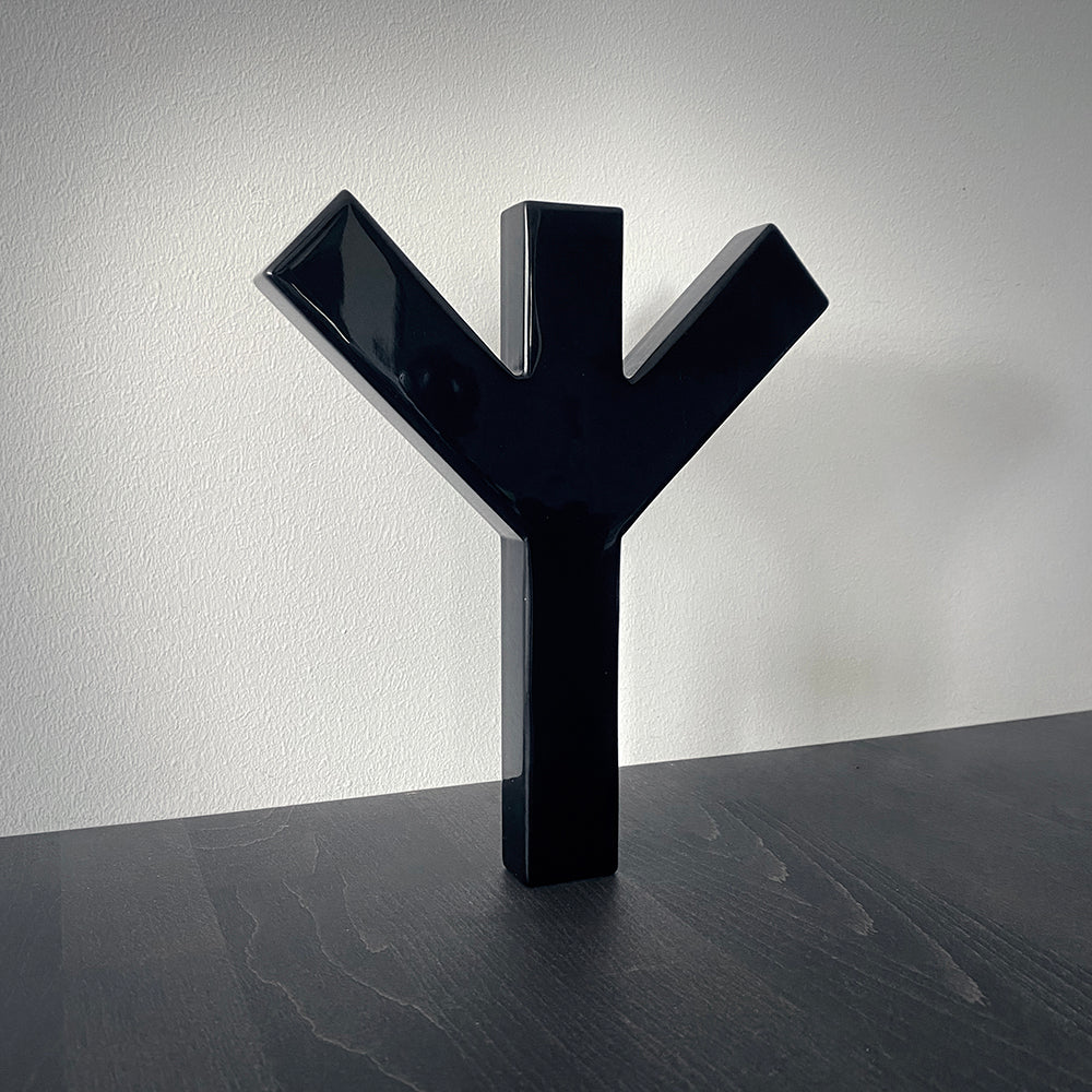 Black Algiz, large altar version, carved black obsidian - RITUAL ITEM