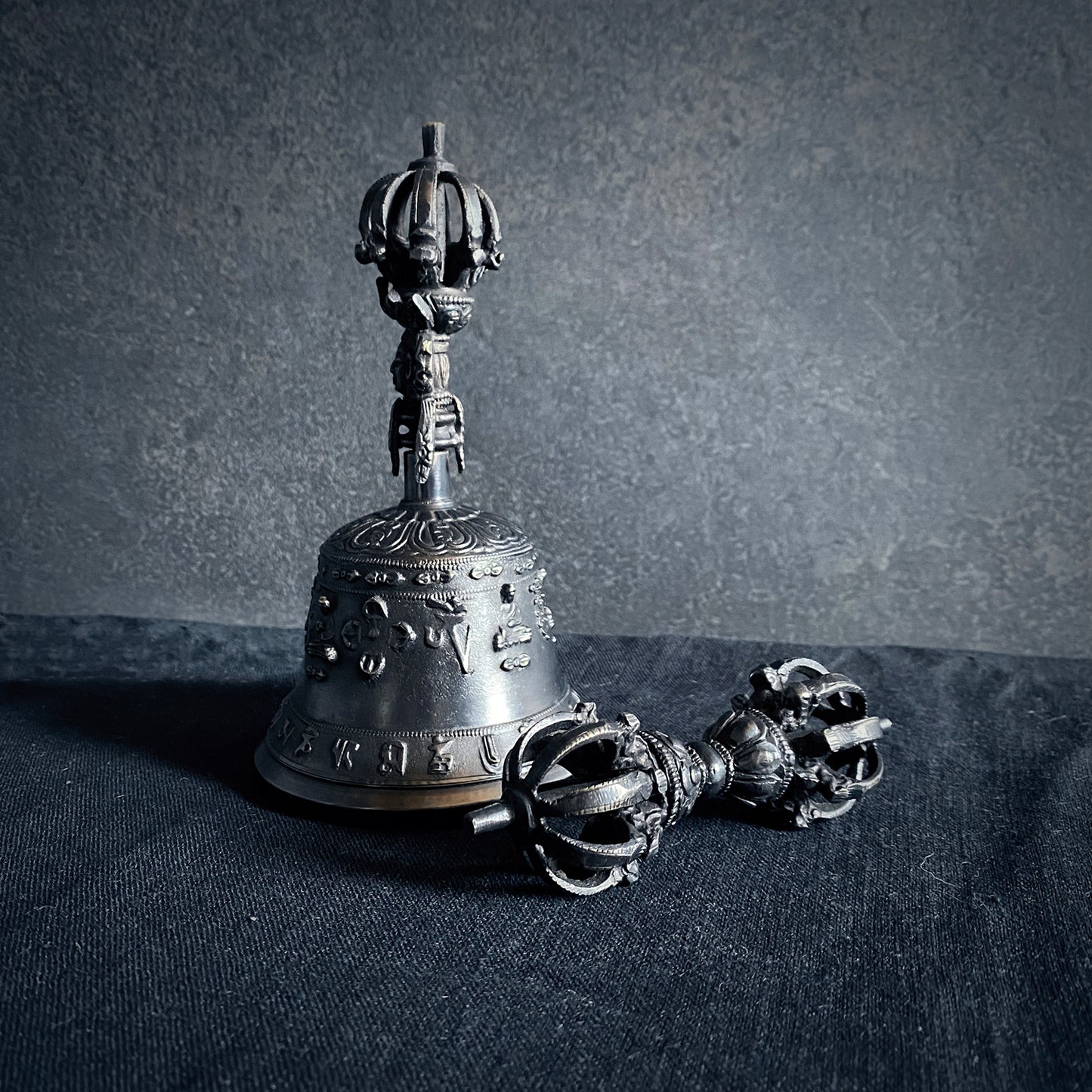 Tibetan bell and Dorje set, dril-bu with scepter - RITUAL ITEM