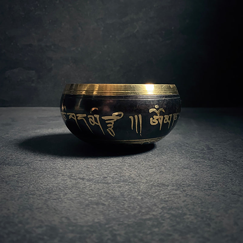 Tibetan singing bowl set, standing bell, black patina edition - RITUAL ITEM