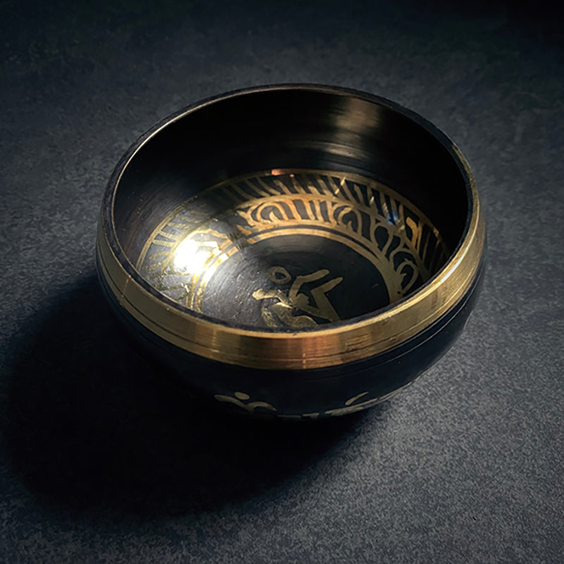 Tibetan singing bowl set, standing bell, black patina edition - RITUAL ITEM