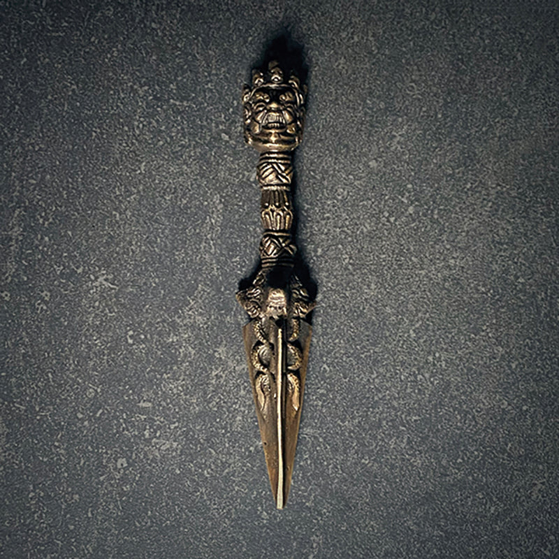 Phurpa (phurba, kīla, kila) Tibetan ritual dagger in antique patina brass style - RITUAL ITEM