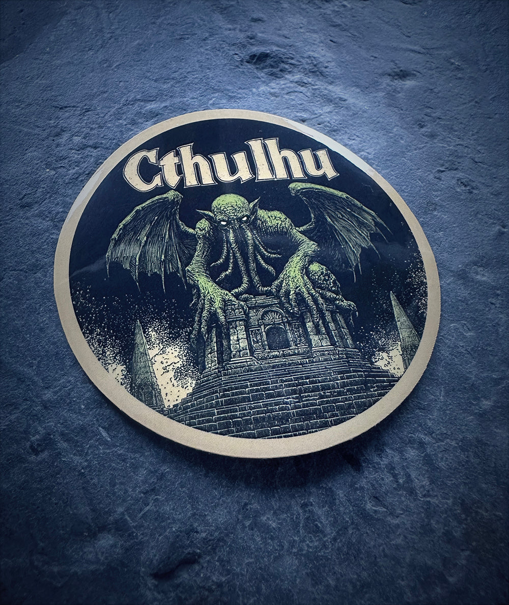 Cthulhu on top of ruin temple, Lovecraft - STICKER