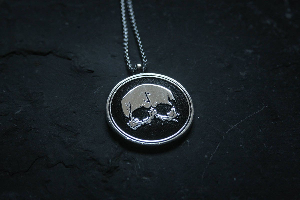 Skull rune pendant - sterling silver necklace