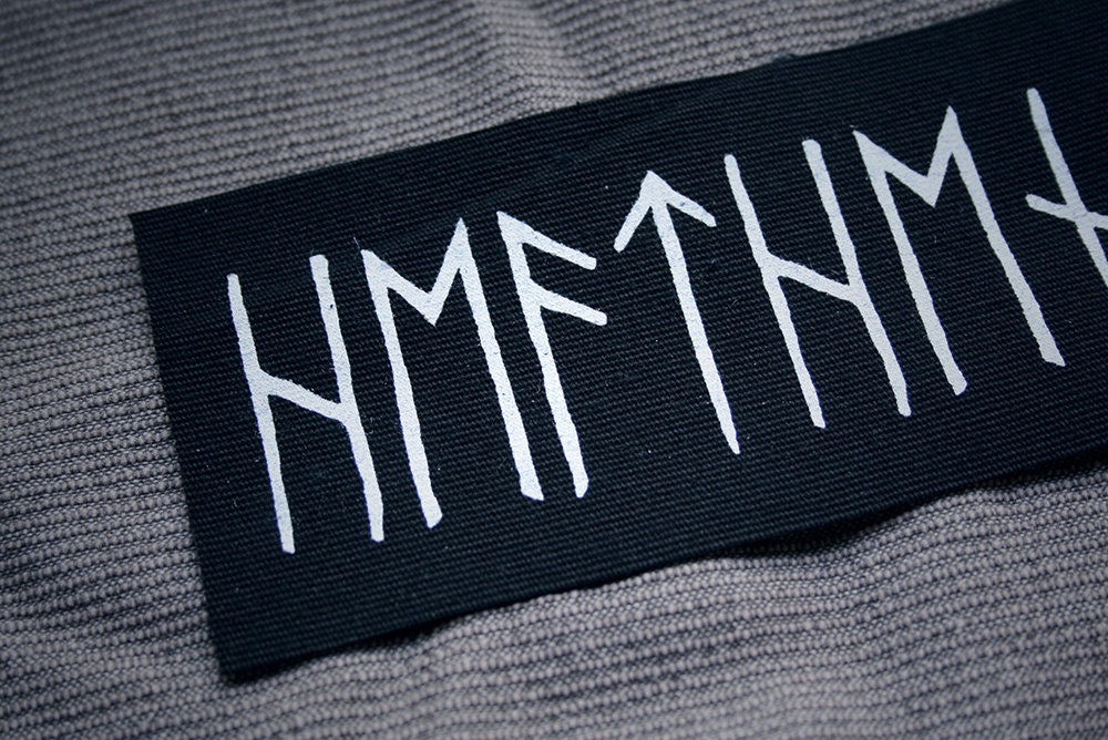 Elder futhark runes, spelling out a non christian belief - screen printed PATCH