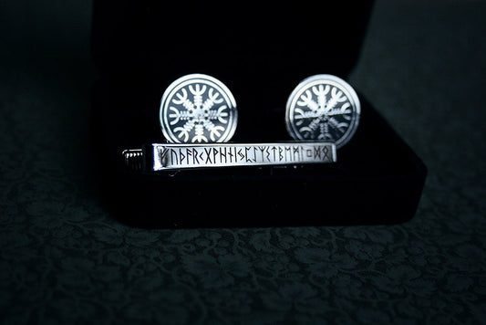 Ægishjálmur Cufflinks, Elder futhark rune tie clip - gift box set!