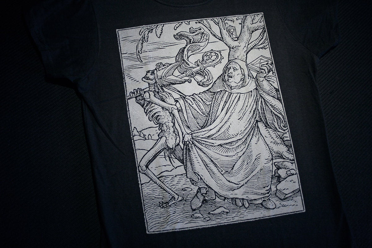 Death and the Abbot, woodcut, The Dance of Death - T-shirt female fitted