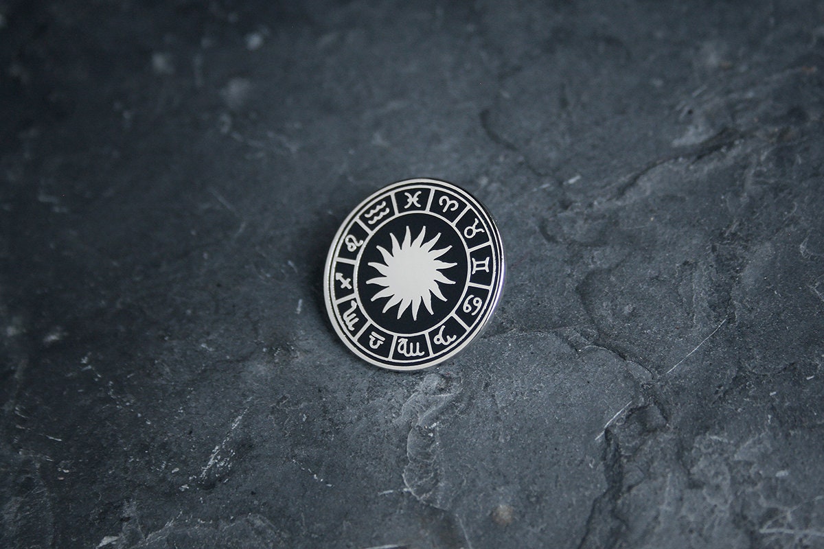 Zodiac signs circle, central sun - PIN