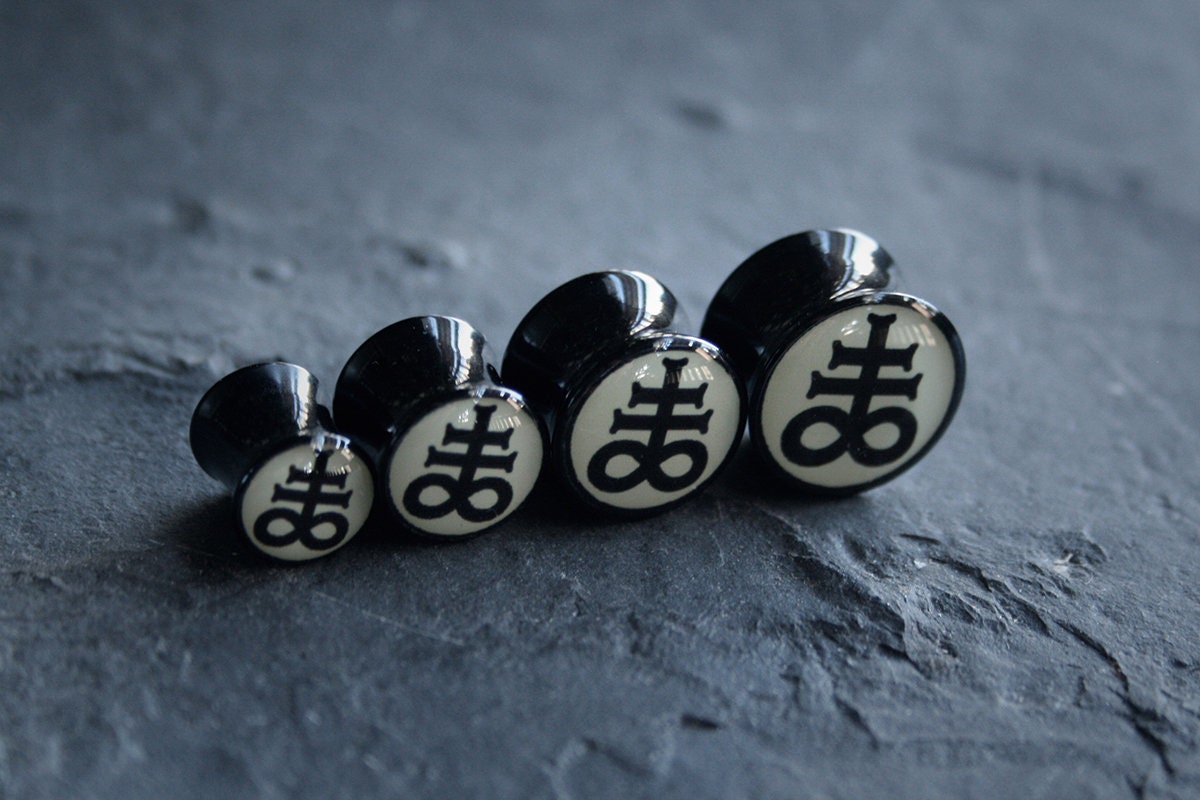 Leviathan cross, bone white and black acrylic (listing is for one) - EAR PLUG / GAUGE