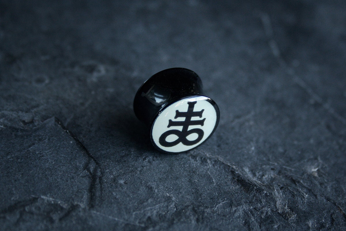 Leviathan cross, bone white and black acrylic (listing is for one) - EAR PLUG / GAUGE