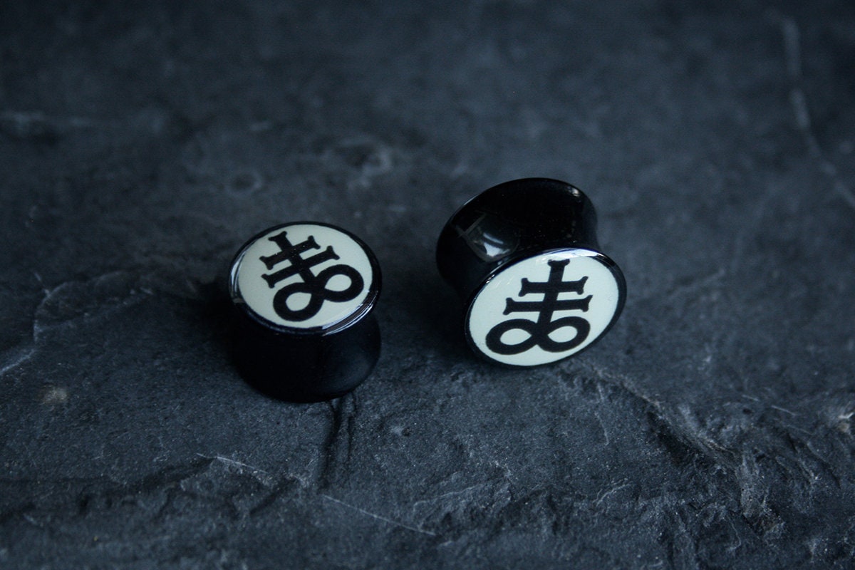 Leviathan cross, bone white and black acrylic (listing is for one) - EAR PLUG / GAUGE