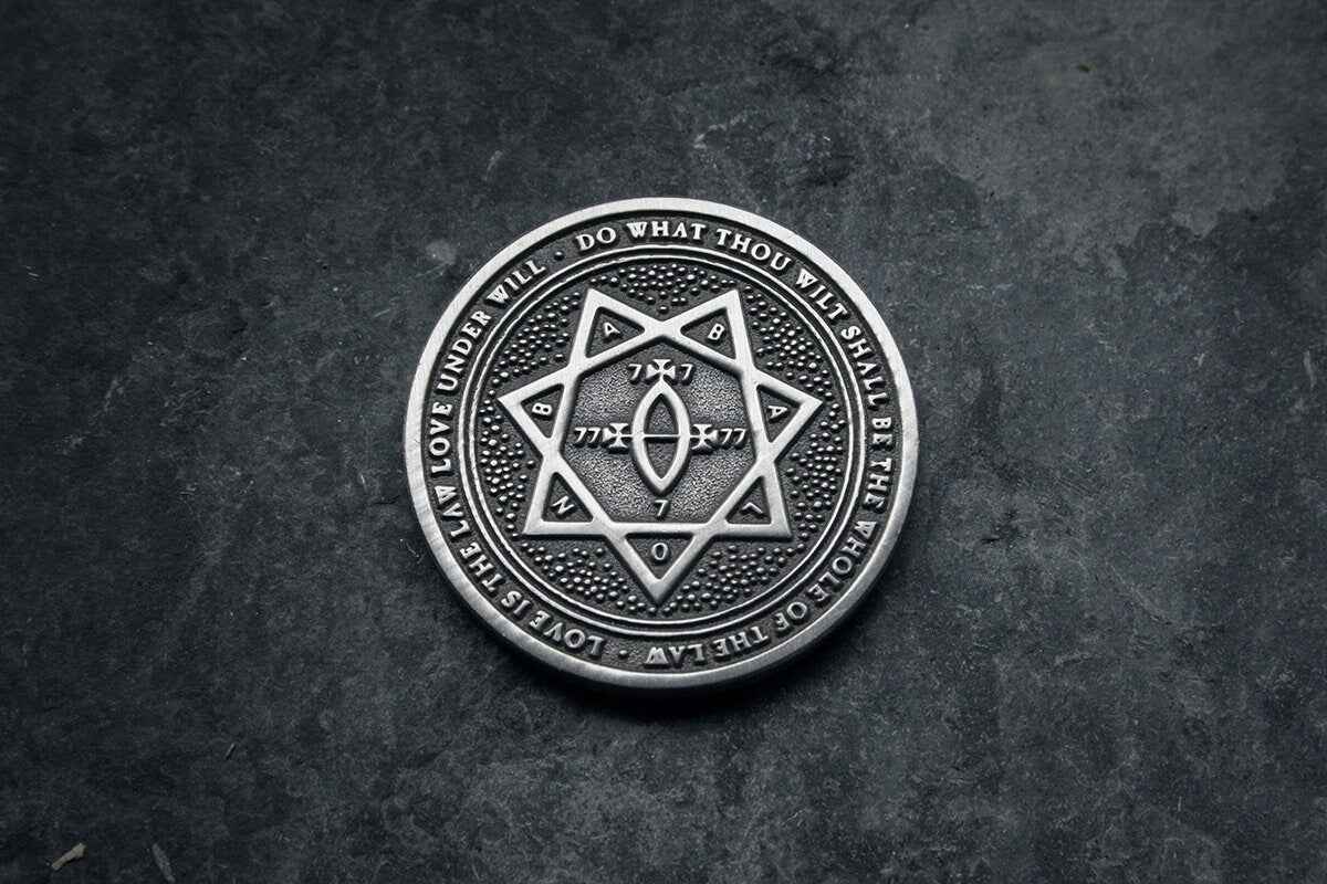Thelema / Crowley, Seal of Babalon and Unicursal Hexagram, coin - collectible divination flip COIN
