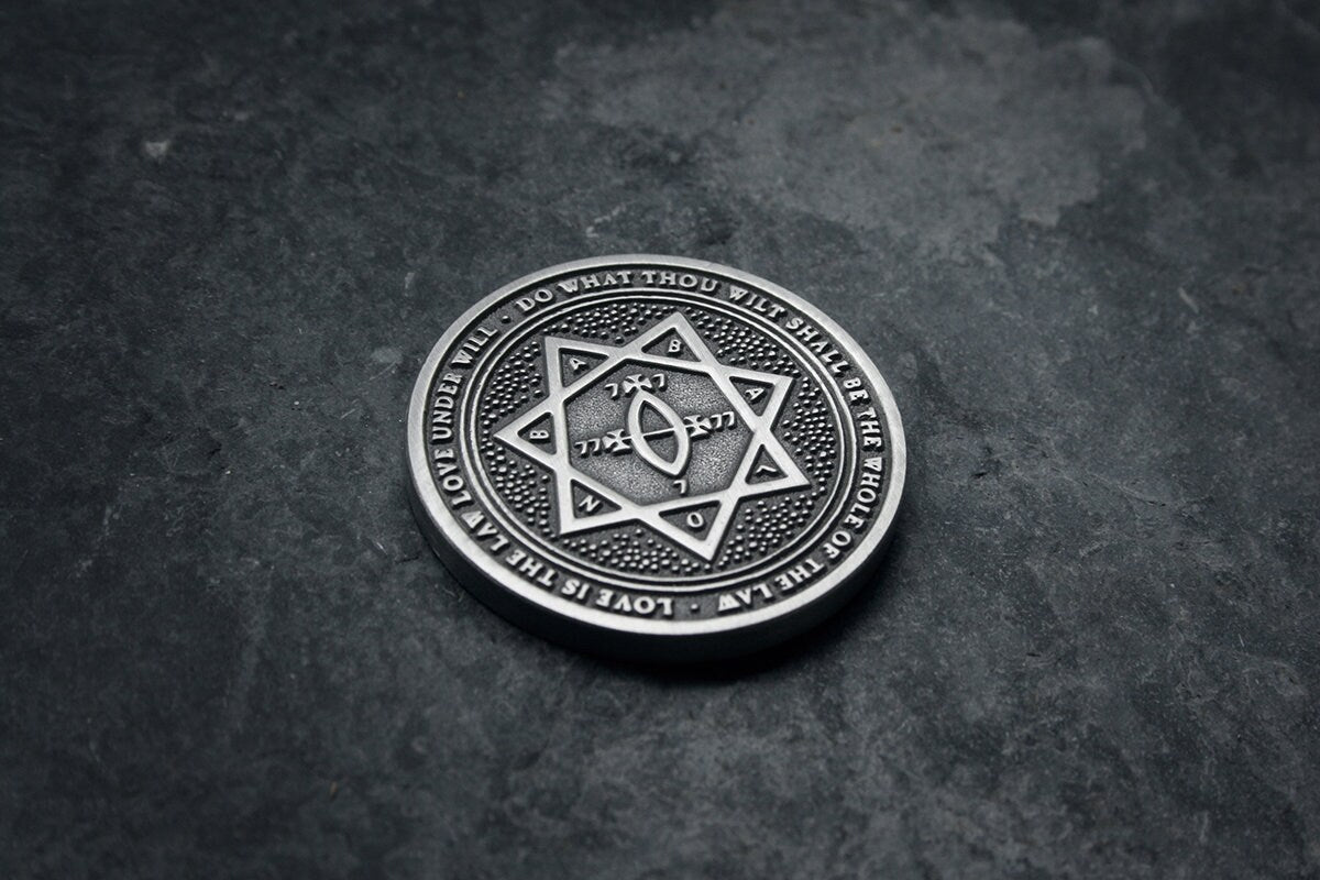 Thelema / Crowley, Seal of Babalon and Unicursal Hexagram, coin - collectible divination flip COIN