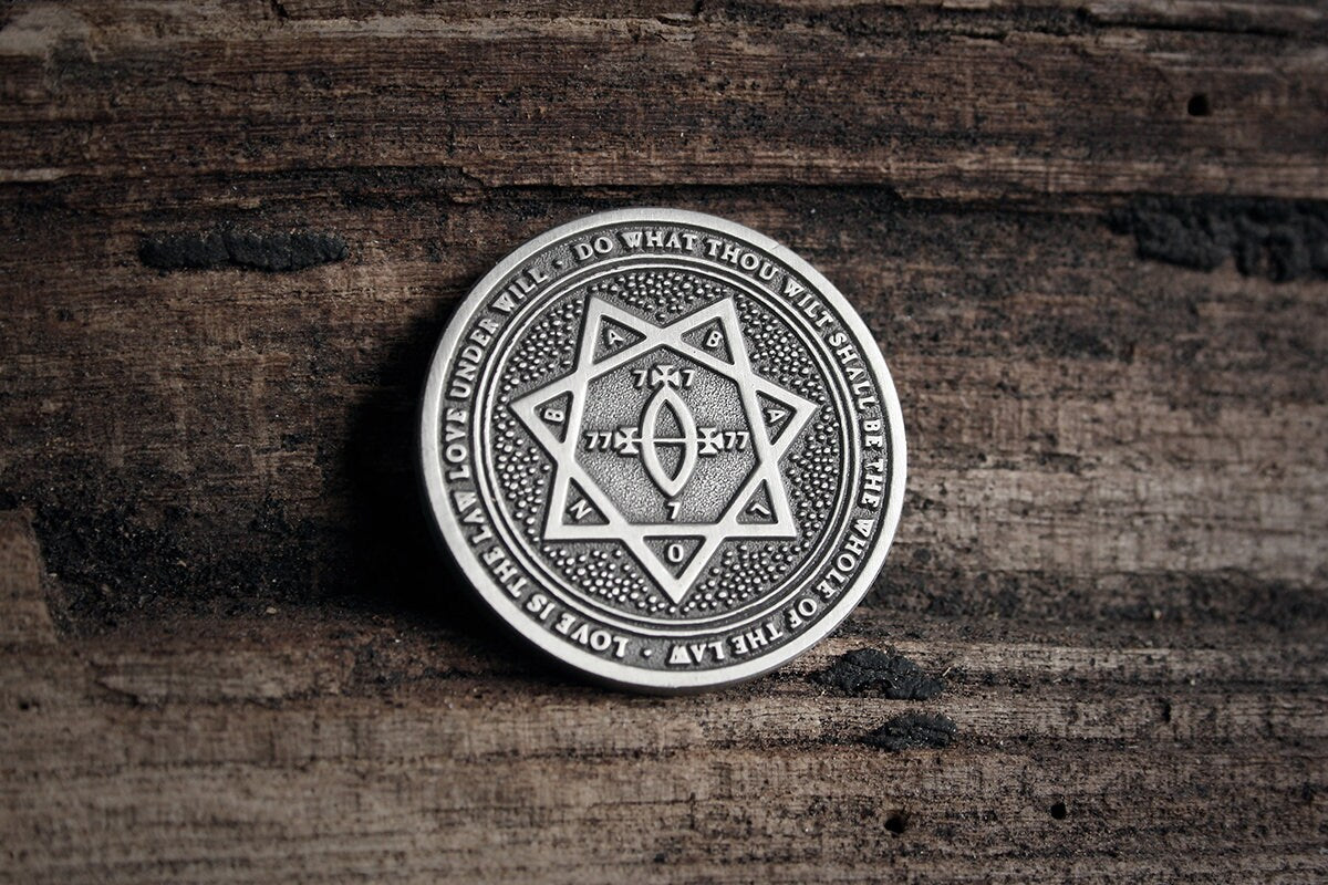 Thelema / Crowley, Seal of Babalon and Unicursal Hexagram, coin - collectible divination flip COIN