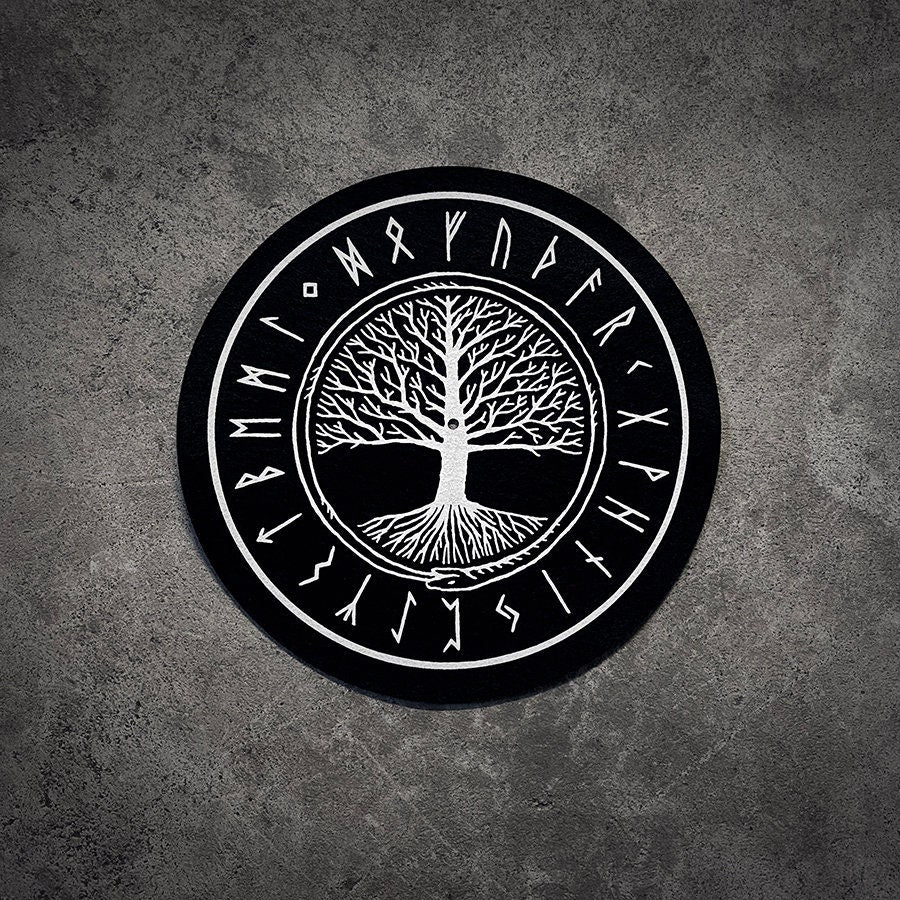 Yggdrasil, asatru, elder futhark runes - TURNTABLE SLIPMAT