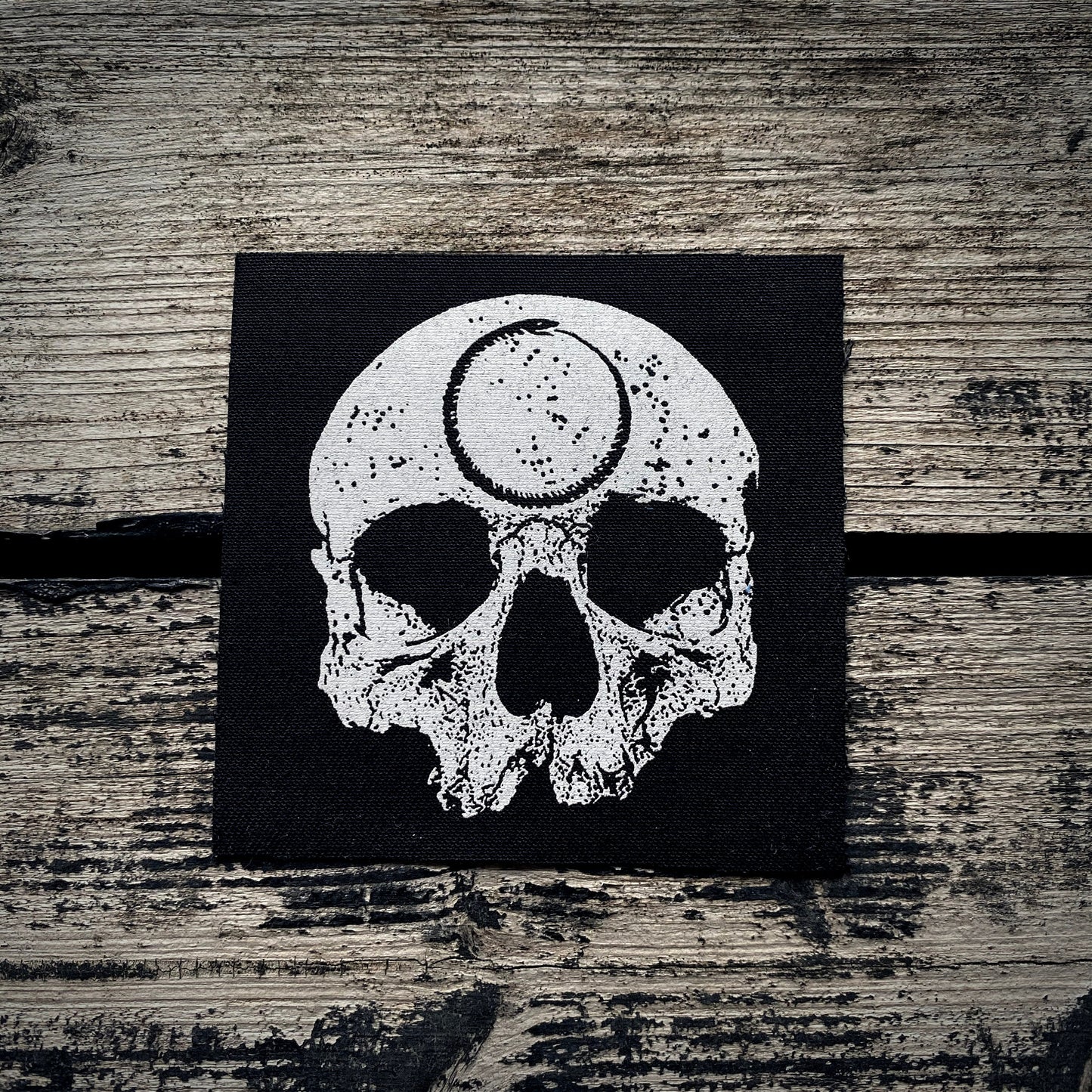 Skull with Ouroboros - screen printed PATCH
