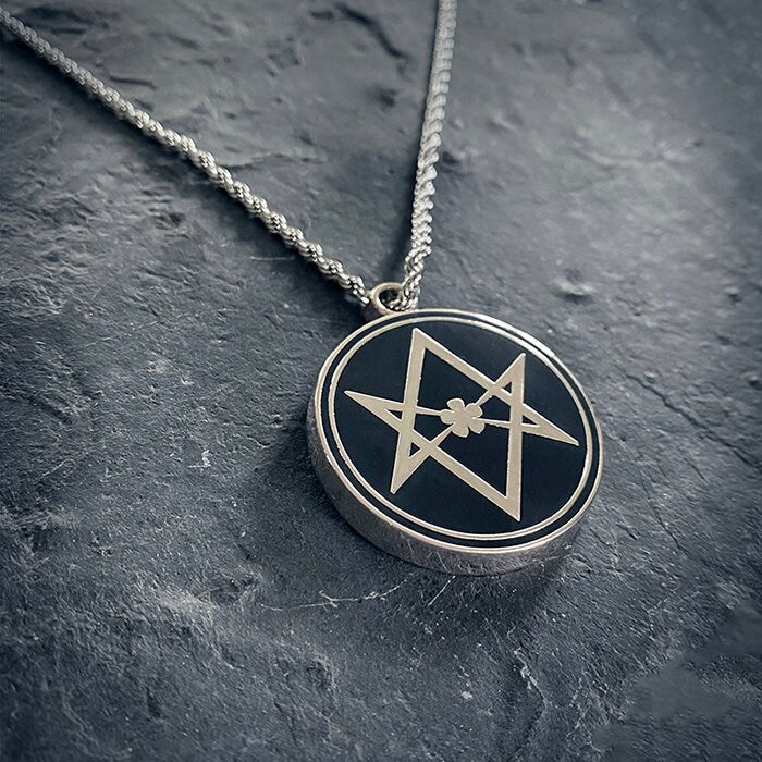 Unicursal Hexagram, large black and silver, extra thick version - NECKLACE