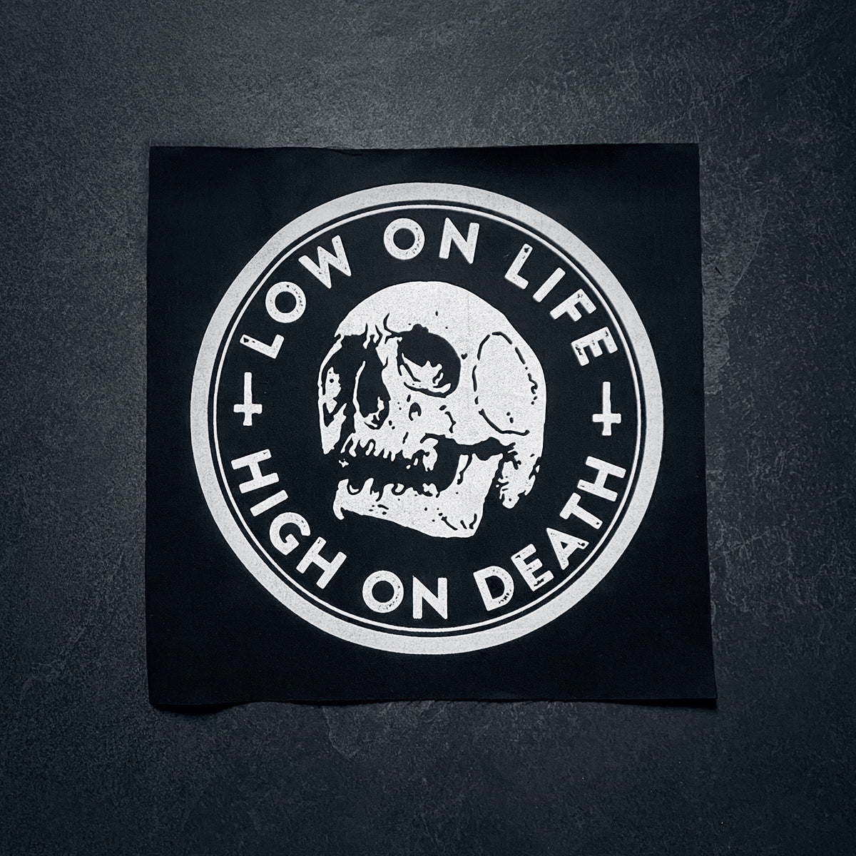 Low on life high on death, white ink version - BACK PATCH