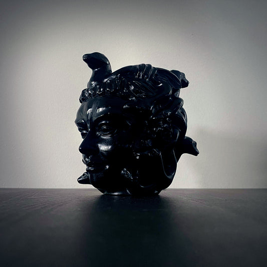 Medusa, head sculpture, carved black obsidian - RITUAL ITEM