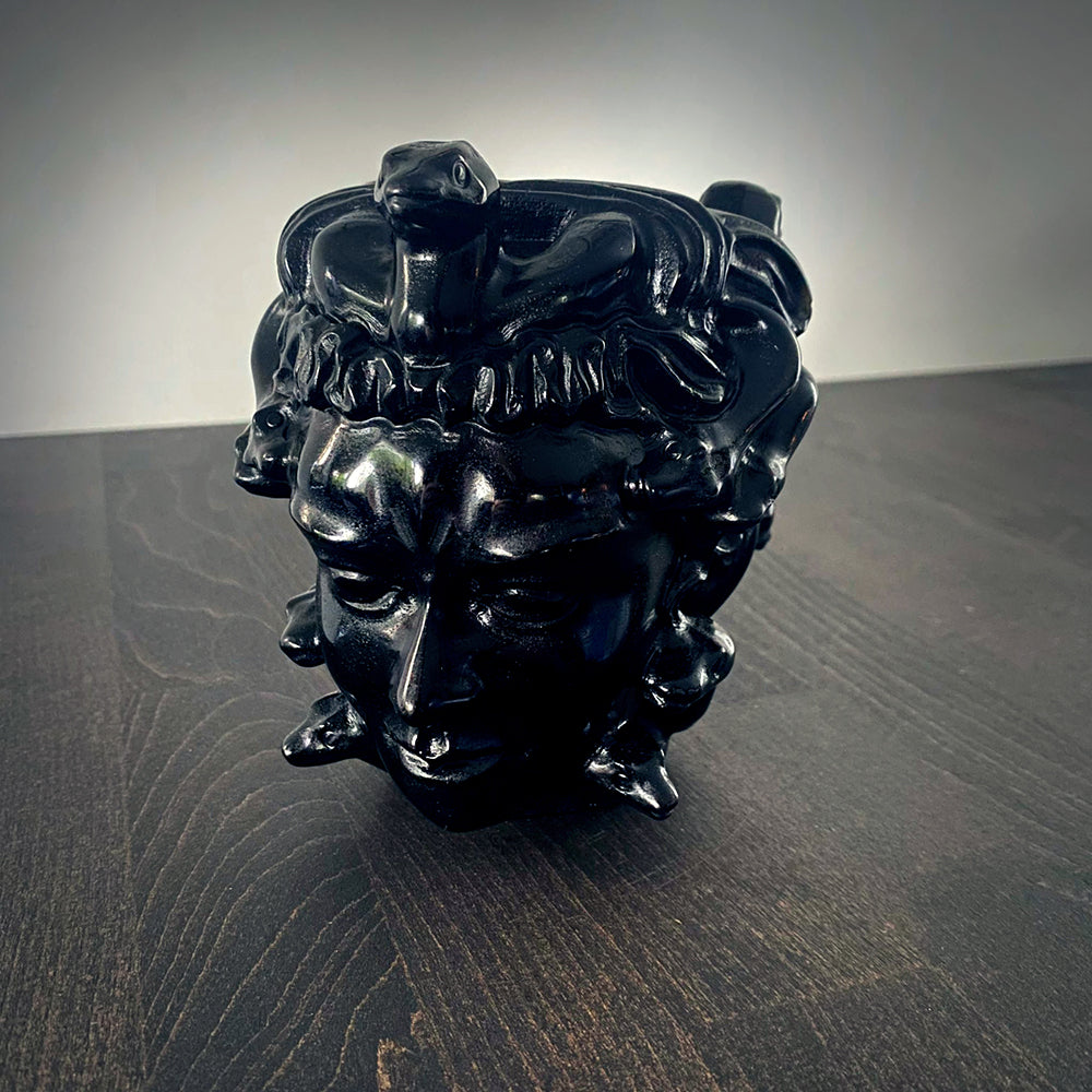 Medusa, head sculpture, carved black obsidian - RITUAL ITEM