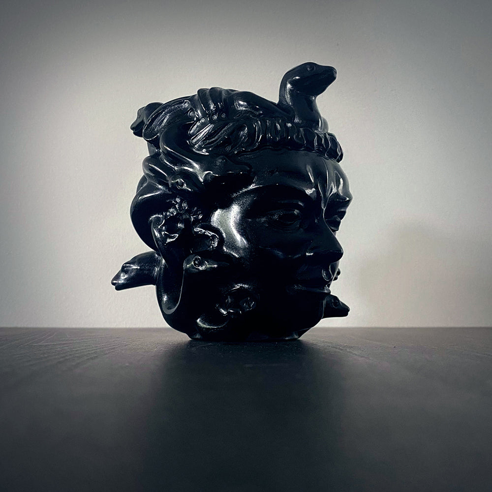 Medusa, head sculpture, carved black obsidian - RITUAL ITEM