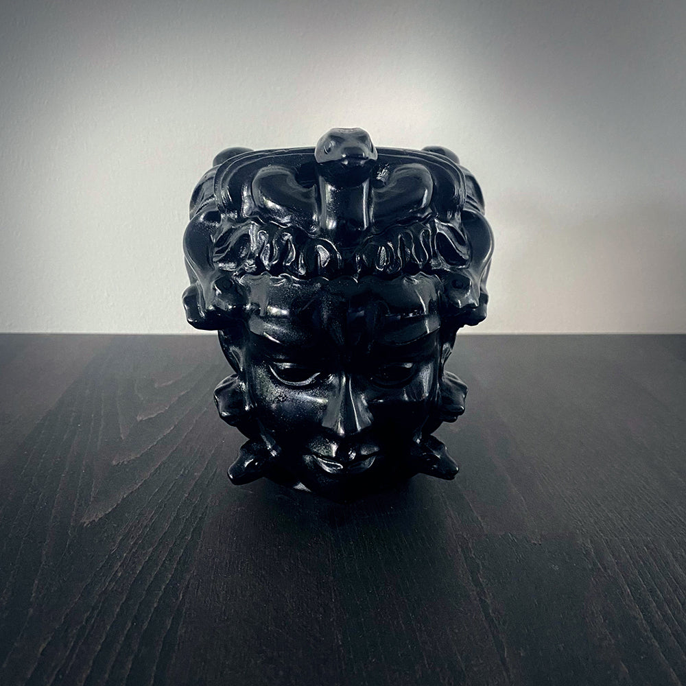 Medusa, head sculpture, carved black obsidian - RITUAL ITEM