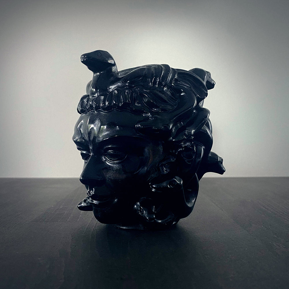 Medusa, head sculpture, carved black obsidian - RITUAL ITEM