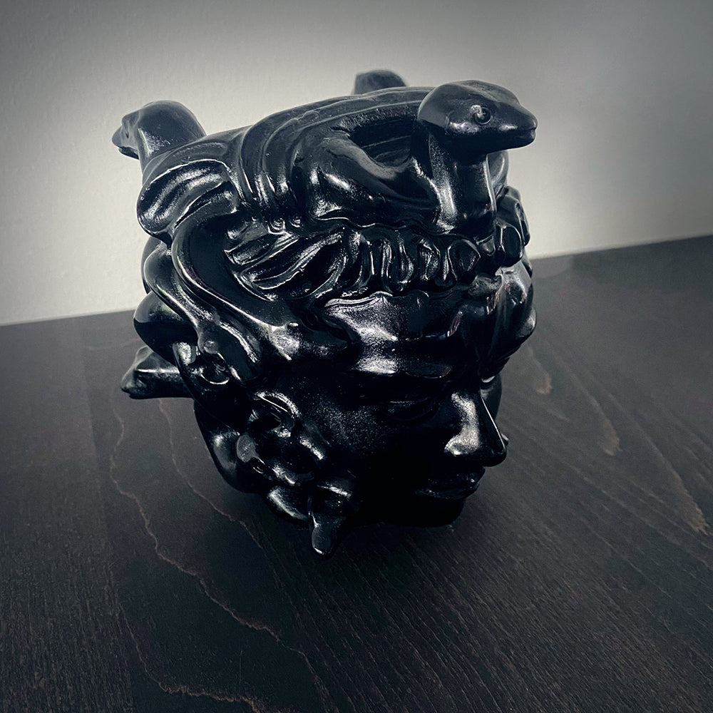 Medusa, head sculpture, carved black obsidian - RITUAL ITEM