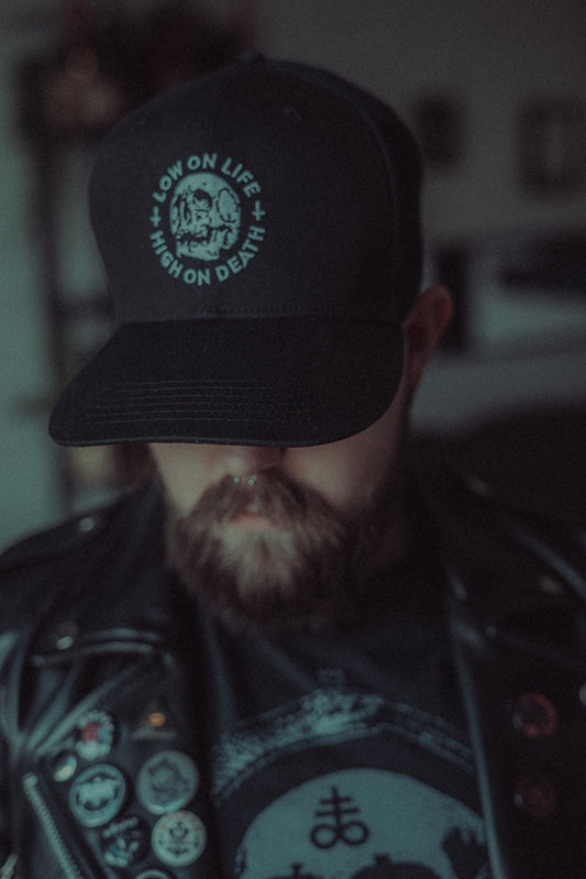 Low on life high on death, embroidered snapback hat, trucker cap - SNAPBACK HAT