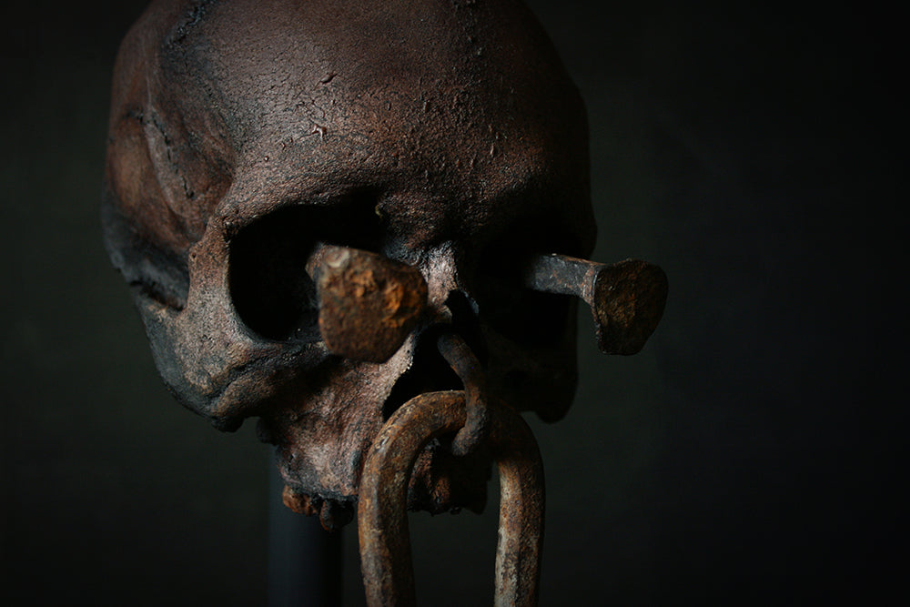 Skull mixed media sculpture "Sacred spirit guardian Moorth" - SCULPTURE