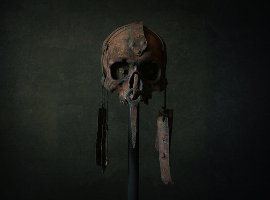 Skull mixed media sculpture "Sacred spirit guardian Rankh-ahrt-tep" - SCULPTURE