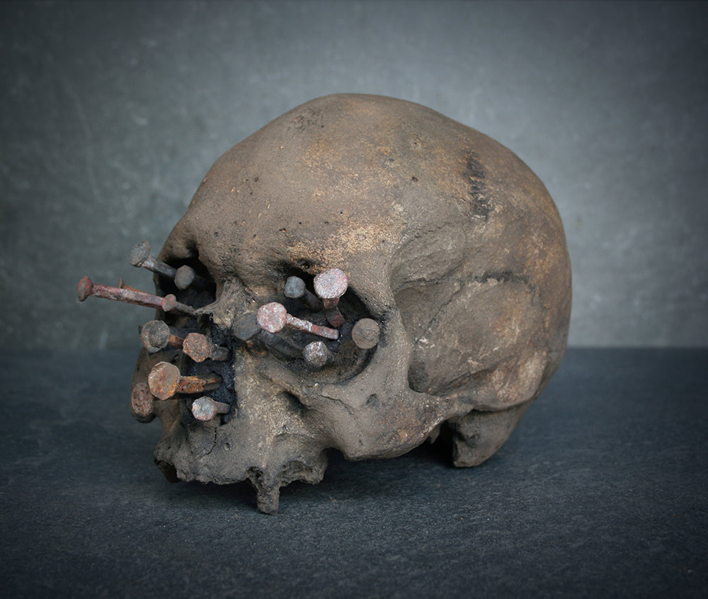 Skull mixed media sculpture "Iron-bound I" - SCULPTURE