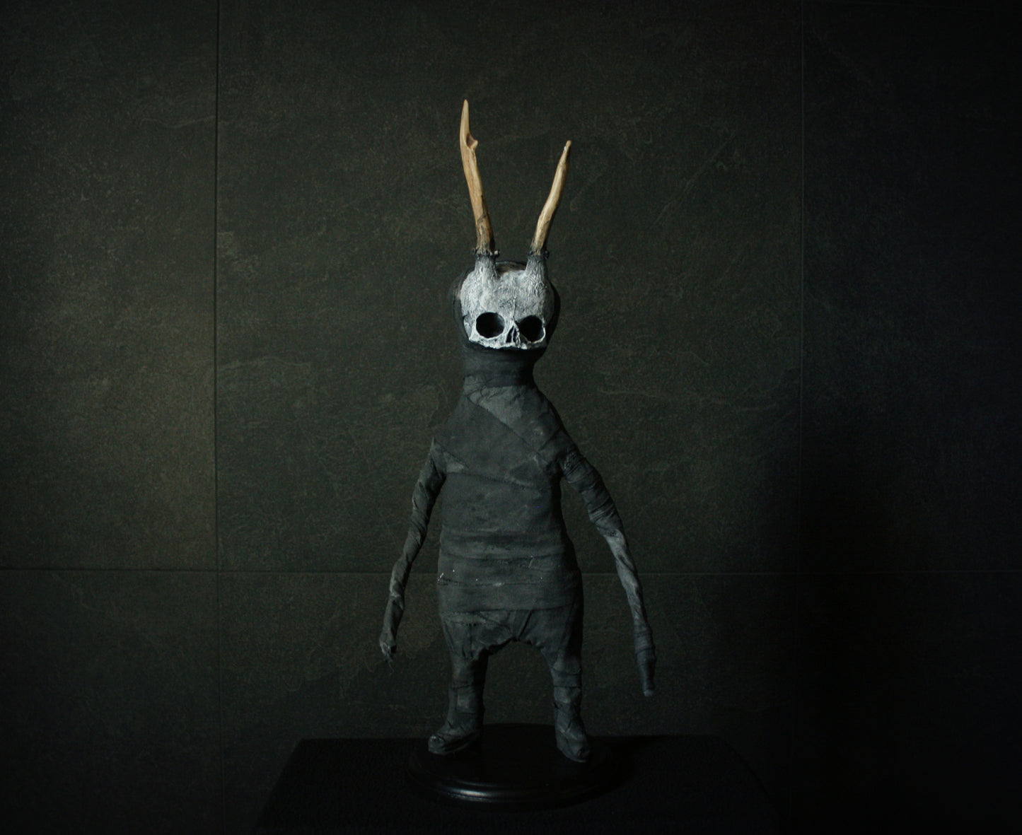 Sculpture "Horned fetal forest spirit Baath 2nd" - mixed media sculpture