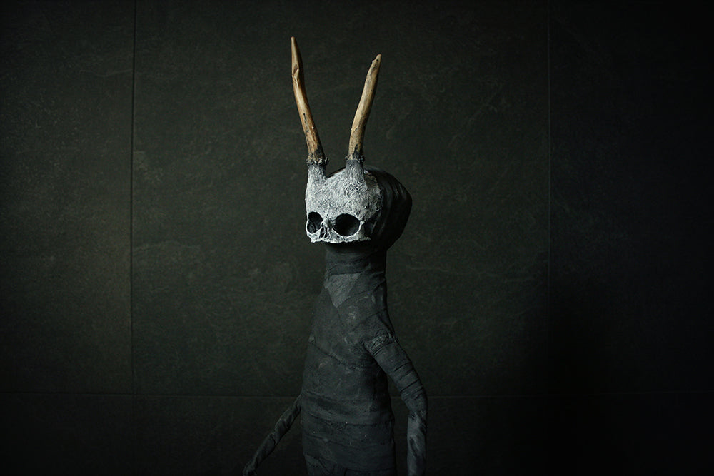 Sculpture "Horned fetal forest spirit Baath 2nd" - mixed media sculpture